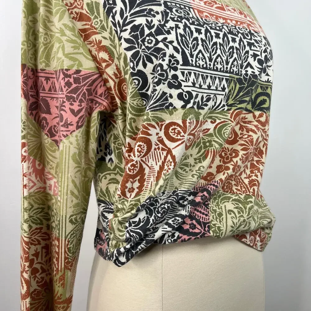 Anthropologie Daily Practice Multicolor Floral Print Crop Twist Top Boho Size XL